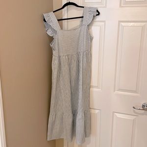 Striped Midi Dress with Ruffle Sleeves